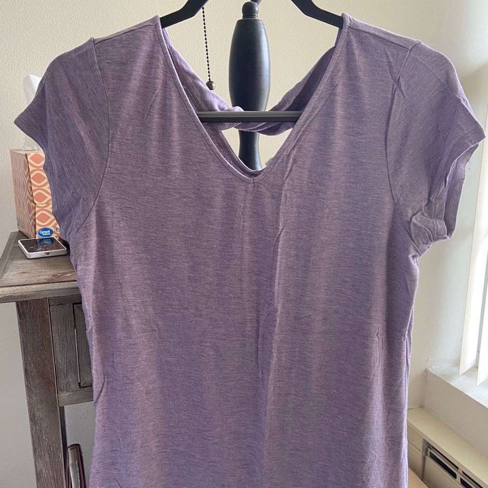 Short sleeve purple twist back top